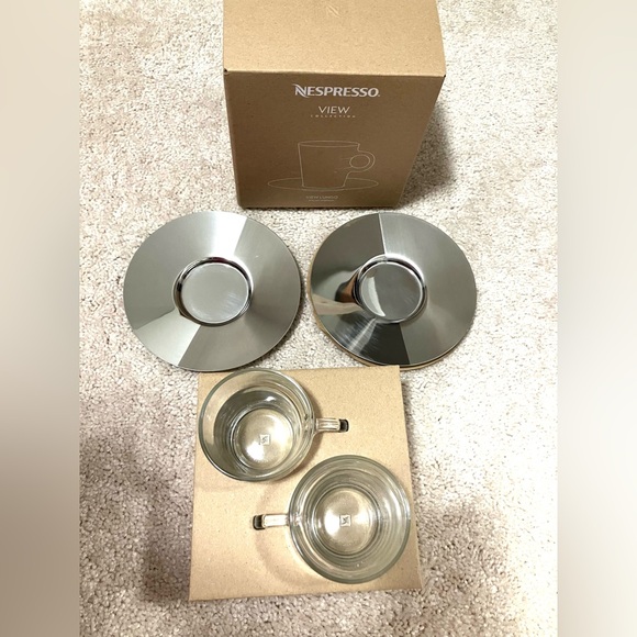 Nespresso Set of 2 View Collection Lungo Glass Cups & Saucers - NIB - Picture 2 of 5